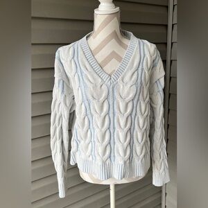 Free People Washed Cable V-Neck Blue Sz M